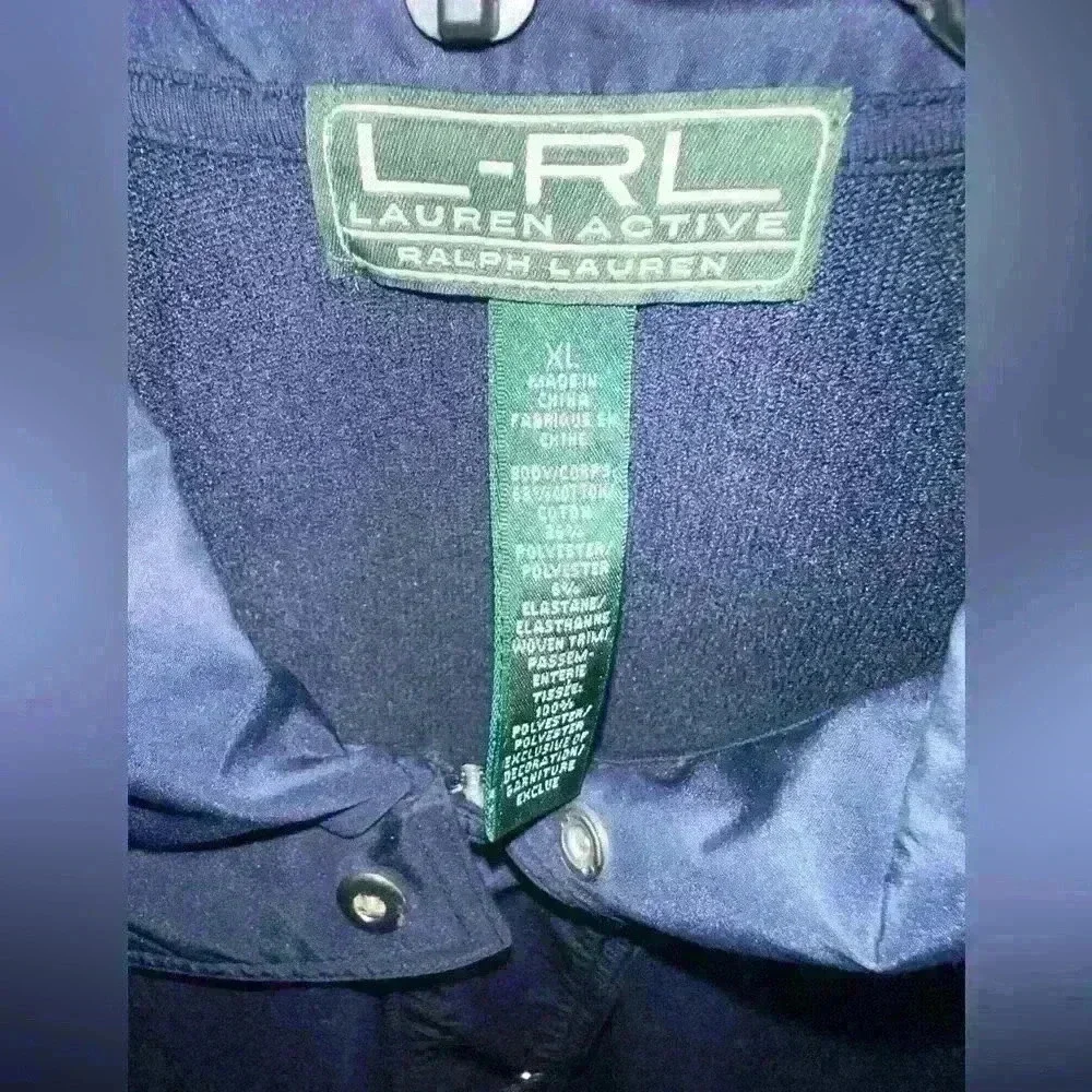 Lauren Ralph Lauren Orange Navy Womens XL Zip up Sweat Jacket W Sleeve Patch - Picture 4 of 4